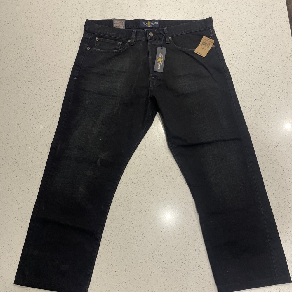 NWT Lucky Brand black 121 heritage slim jeans size 36/32‎ Actual 36/26. Hemmed